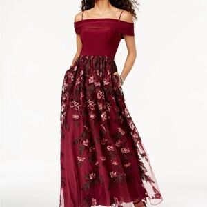 Nightway romantic moody red floral off shoulder gown size 8